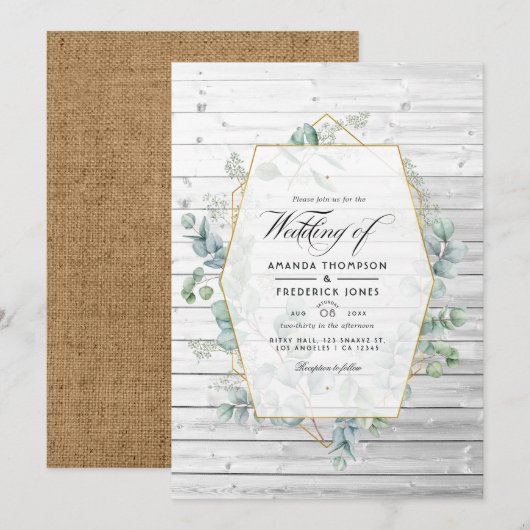 Rustige Geometrische Eucalyptus Garden Wedding Inv Kaart (Voorkant / Achterkant)