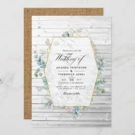 Rustige Geometrische Eucalyptus Garden Wedding Inv Kaart