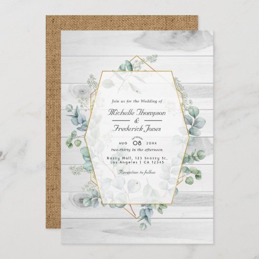 Rustige Geometrische Eucalyptus QR Code Garden Wed Kaart (Voorkant / Achterkant)