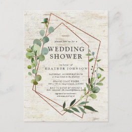 Rustige Geometrische Eucalyptusbruiloft met koper Aankondigingskaart
