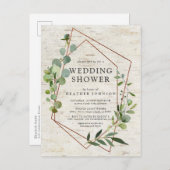 Rustige Geometrische Eucalyptusbruiloft met koper Aankondigingskaart (Voorkant / Achterkant)