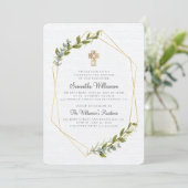 Rustige geometrische Floral Cross Baptism Uitnodig Kaart (Staand voorkant)