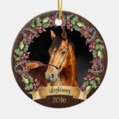 Rustige gepersonaliseerde 2 foto's Paard Kerstmis Keramisch Ornament (Voorkant)