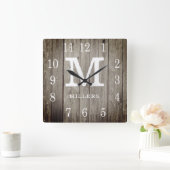 Rustige Gepersonaliseerde houtspots Naam monogram Vierkante Klok (Huis)
