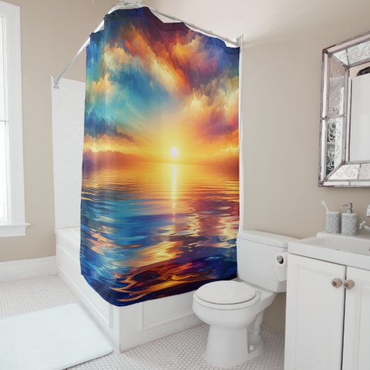 "Rustige getijden: reflecties van de zonsondergang Douchegordijn (In situ)