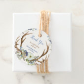 Rustige geweien blauw wit floreel baby shower bedankjes labels (In situ)