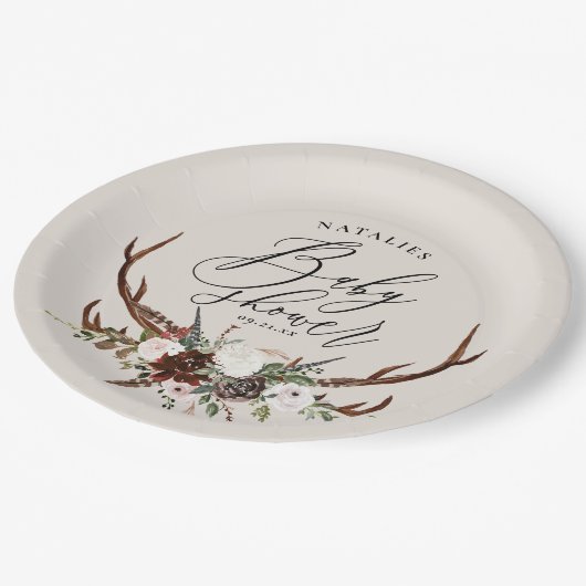 Rustige geweien waterverf florale baby shower papieren bordje (Gekanteld)