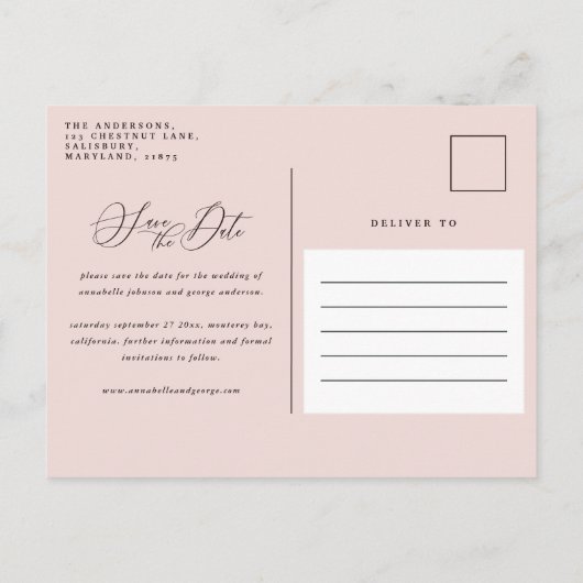 Rustige geweiers script navy burgundy floral bruil aankondigingskaart (Achterkant)