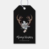 Rustige Geweih- en Blad Kerstmis Cadeaulabel (Voorkant)