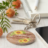 Rustige Geweldige Zorgverlener Floral Sunflower Sleutelhanger (Zijkant)