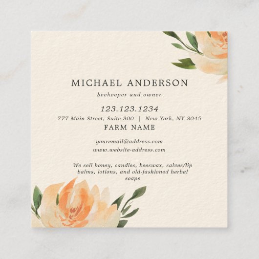 Rustige  gewone honingbijen vierkante visitekaartje (Achterkant)