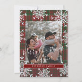 Rustige gezinsfoto Prettig kerstfeest samen geruit Feestdagenkaart (Voorkant)