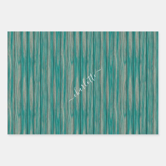 Rustige Ggreen Blue Wood Cadeaucode Inpakpapier Vel (Voorkant 3)