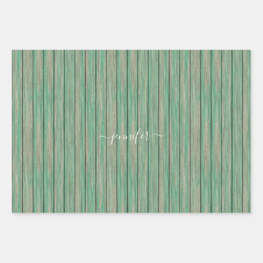 Rustige Ggreen Blue Wood Cadeaucode Inpakpapier Vel (Voorkant 2)