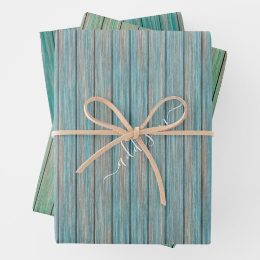 Rustige Ggreen Blue Wood Cadeaucode Inpakpapier Vel (In situ)