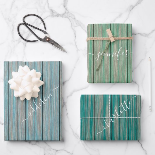Rustige Ggreen Blue Wood Cadeaucode Inpakpapier Vel (Voorkant)