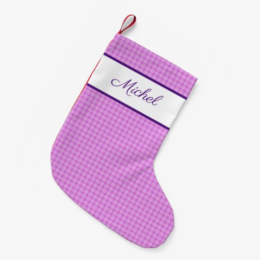 Rustige gingham plaid lavender douanenaam kleine kerstsok (Voorkant (Hangend))
