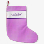 Rustige gingham plaid lavender douanenaam kleine kerstsok (Voorkant)