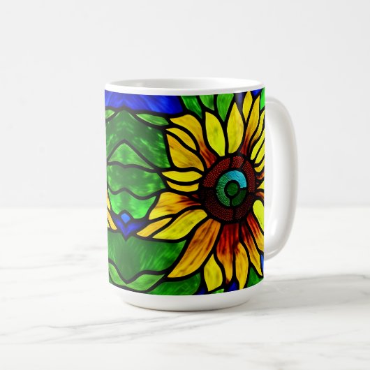 Rustige Glas in lood Kijk uit Land Sunflower Koffiemok (Voorkant rechts)