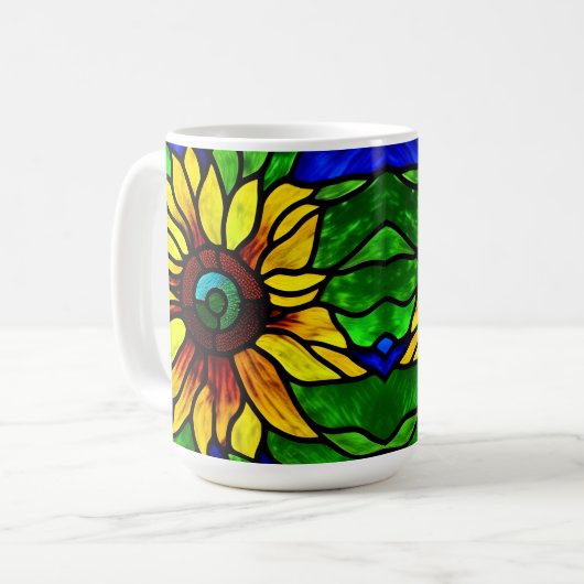 Rustige Glas in lood Kijk uit Land Sunflower Koffiemok (Voorkant links)