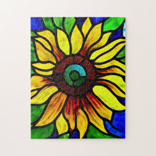 Rustige Glas in lood Kijk uit Land Sunflower Legpuzzel