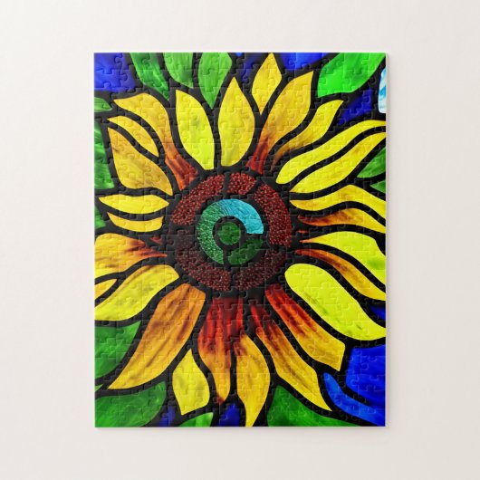 Rustige Glas in lood Kijk uit Land Sunflower Legpuzzel (Verticaal)