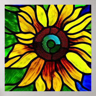 Rustige Glas in lood Kijk uit Land Sunflower Poster