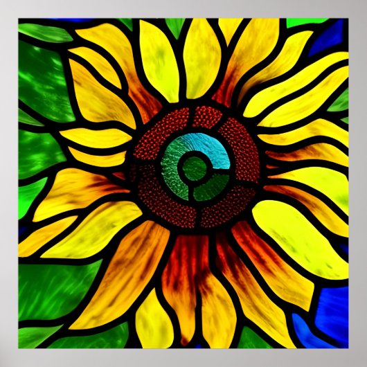 Rustige Glas in lood Kijk uit Land Sunflower Poster (Voorkant)