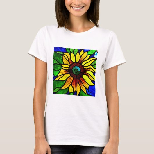 Rustige Glas in lood Kijk uit Land Sunflower T-shirt (Voorkant)