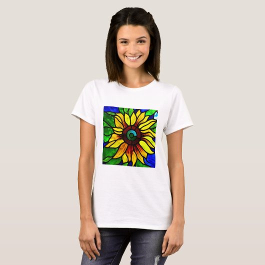 Rustige Glas in lood Kijk uit Land Sunflower T-shirt (Voorkant volledig)