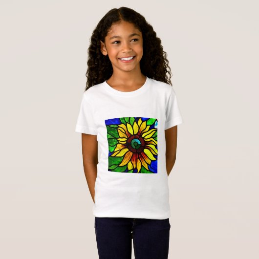 Rustige Glas in lood Kijk uit Land Sunflower T-shirt (Voorkant volledig)