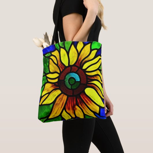 Rustige Glas in lood Kijk uit Land Sunflower Tote Bag (Dichtbij)