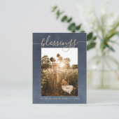 Rustige Gold Blessings Donkerblauwe kerstfeestdag Feestdagenkaart (Staand voorkant)