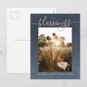 Rustige Gold Blessings Donkerblauwe kerstfeestdag Feestdagenkaart (Voorkant / Achterkant)