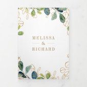 Rustige Gold Eucalyptus met QR-code bruiloft Drieluik Uitnodiging (Cover)