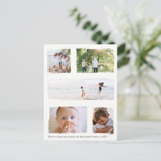 Rustige Gold Foil kerstfamilie Foto-collage Briefkaart (Staand voorkant)
