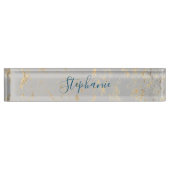 Rustige Gold Foil Pattern Grey Monogram Name Naambordje (Voorkant)