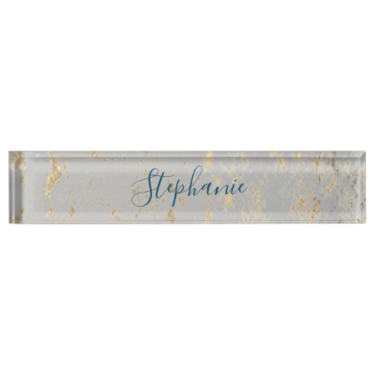 Rustige Gold Foil Pattern Grey Monogram Name Naambordje (Voorkant)