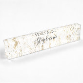 Rustige Gold Foil Pattern Monogram White Glittery Naambordje