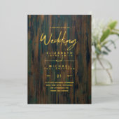 Rustige GOLD FOIL Text Wood Kijk Weddenschap Folie Uitnodiging (Staand Voorkant)