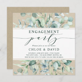 Rustige Gold Green Botanical Engagement Party Kaart