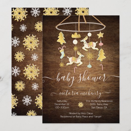 Rustige Gold kerstfeestdag mobiel Baby shower Kaart (Voorkant / Achterkant)