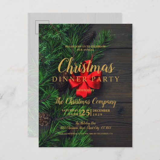 Rustige Gold kerstfeestdag Uitnodiging Briefkaart (Voorkant / Achterkant)