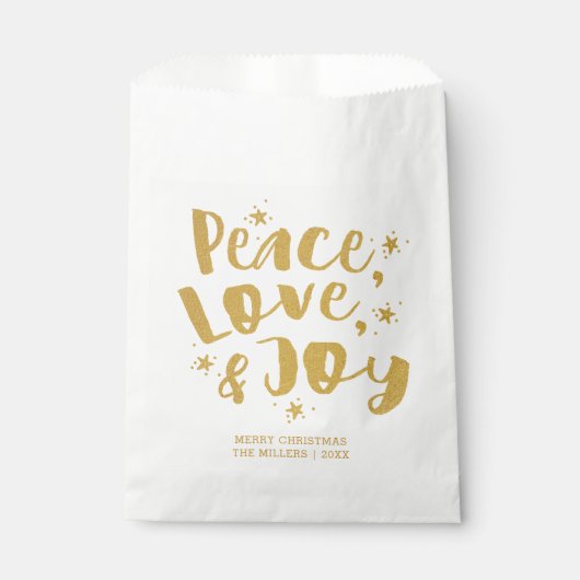 Rustige Gold Peace Love & Joy Holiday Kerstmis Bedankzakje (Voorkant)