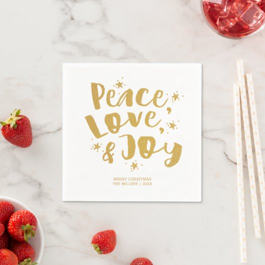 Rustige Gold Peace Love & Joy Holiday Kerstmis Servet (Insitu)