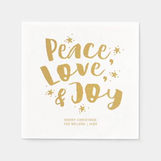 Rustige Gold Peace Love & Joy Holiday Kerstmis Servet (Voorkant)