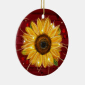 Rustige Gold Red Wood Name Sunflower Kerstmis Keramisch Ornament (Rechts)