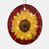Rustige Gold Red Wood Name Sunflower Kerstmis Keramisch Ornament (Links)