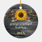 Rustige Gold Red Wood Name Sunflower Kerstmis Keramisch Ornament (Achterkant)
