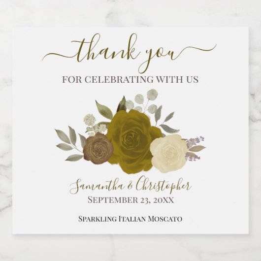 Rustige Gold Rozen Elegant Boho Wedding Hartelijk  Sparkling Wijnetiket (Enkel label)